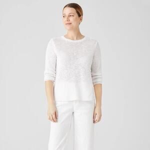Eileen Fisher Women 3X Organic Linen Slub Open Knit Boxy Sweater White Sheer